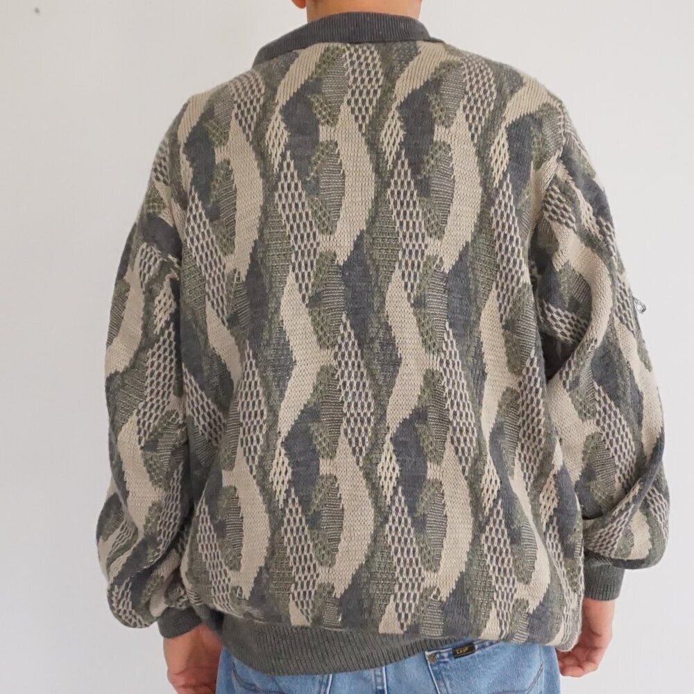 VTG Salmon River Traders Textured Knit Cabincore Eclectic Grandpa Sweater 2XLT - Picture 2 of 10